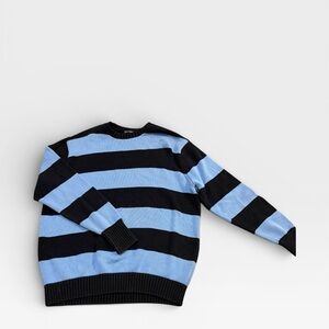 Brandy Melville Black and Blue Striped Crewneck Sweater